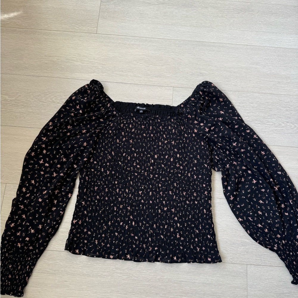 Floral Black Smocked Women's Top